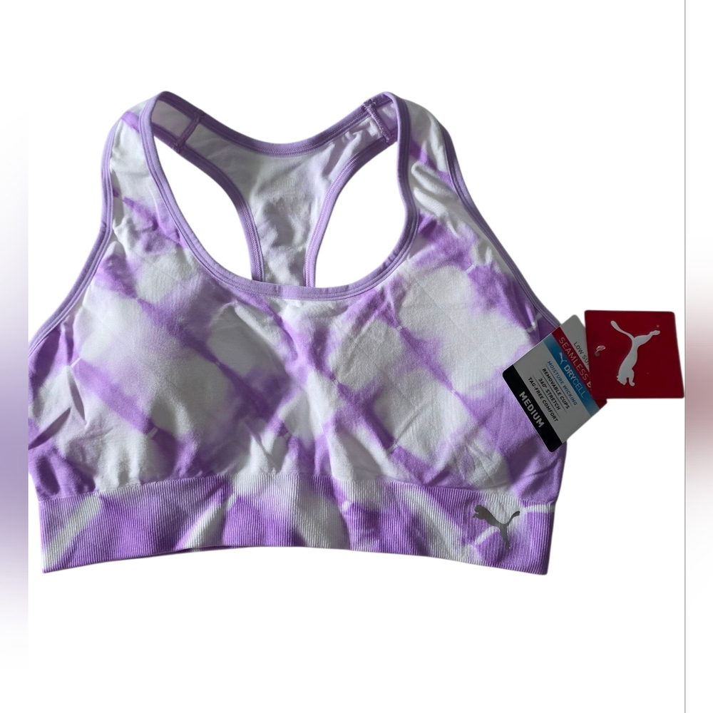 Puma Cat Sports Bra Purple White Size Medium